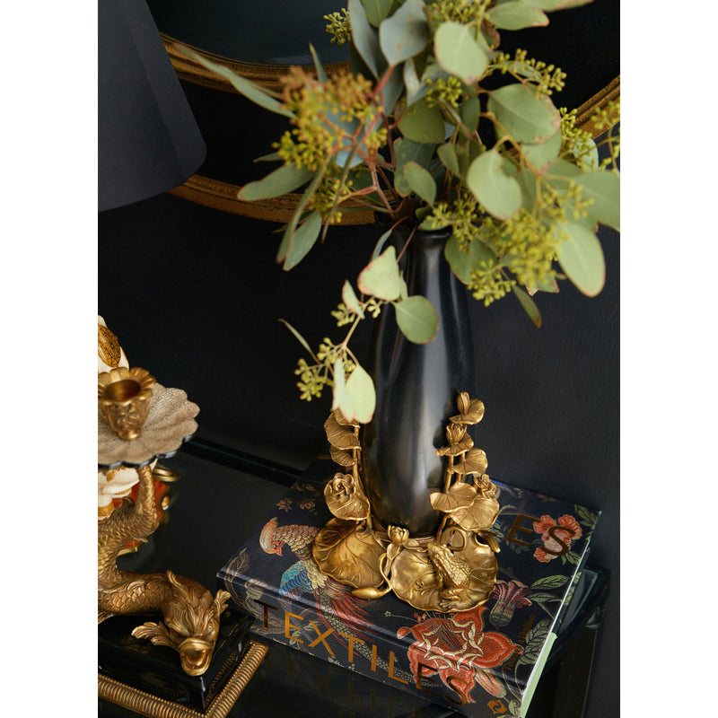 Vase, Art Deco with Bronze Leaves and Frogs