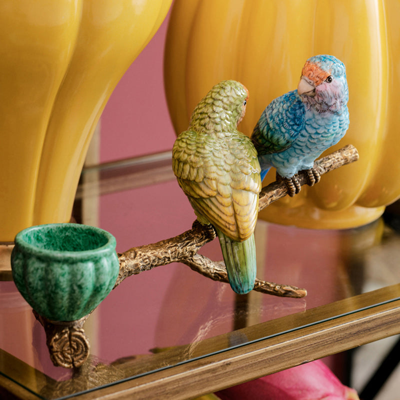 Parrots on Twig Candleholder