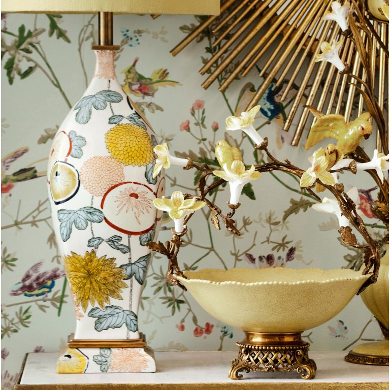 Bowl with Bronze Handle and Flowers