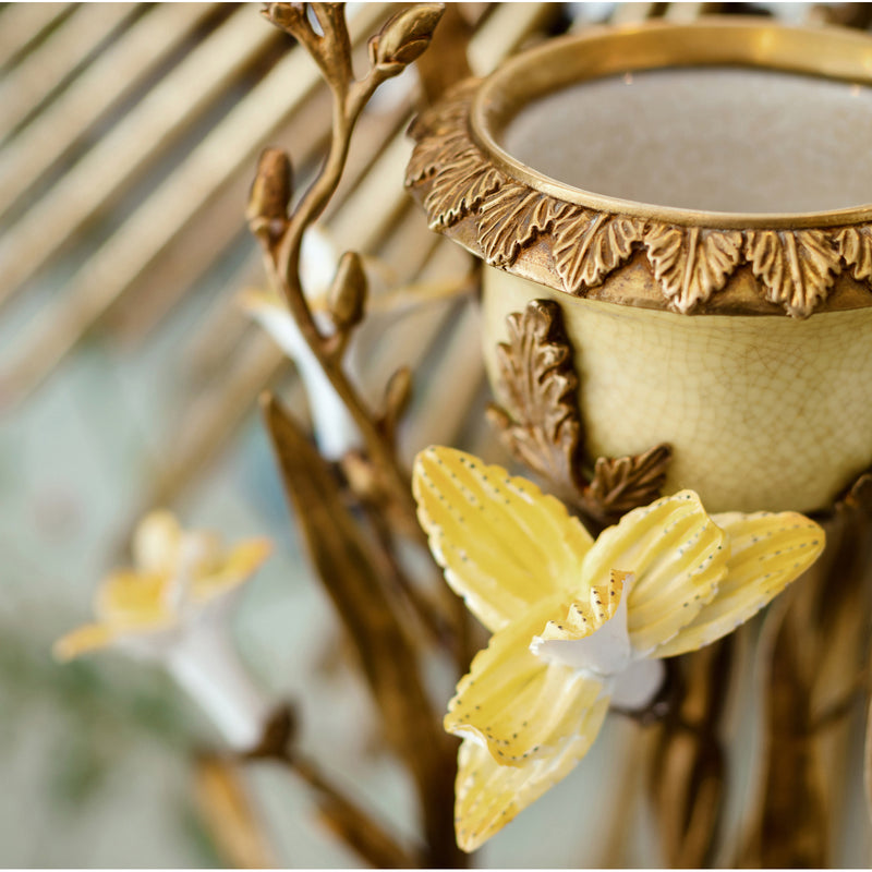 Candle Holder with Orchids and Parrots