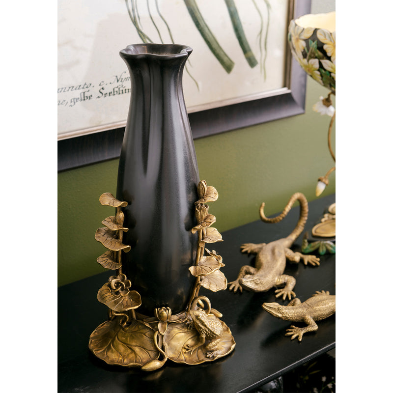 Vase, Art Deco with Bronze Leaves and Frogs