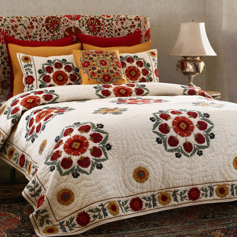 Suzani Bliss Ivory Multi Cotton Quilted Bedspread