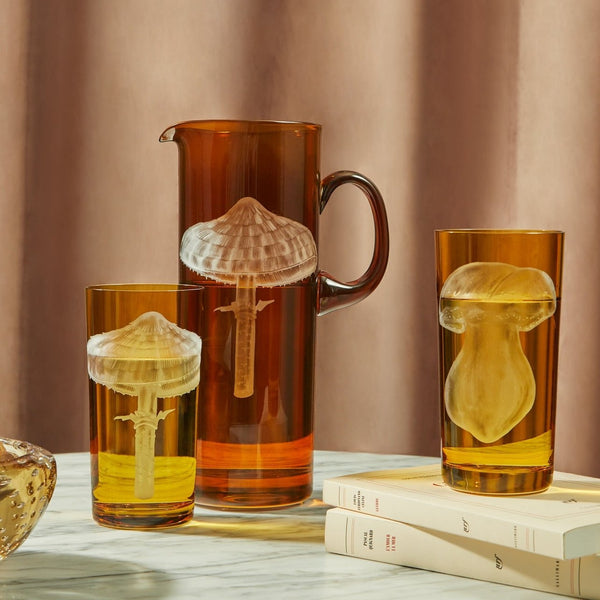 Mushroom Pitcher and Four Tumblers