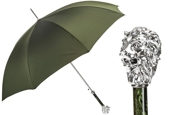 Green Umbrella with Silver Lion Handle