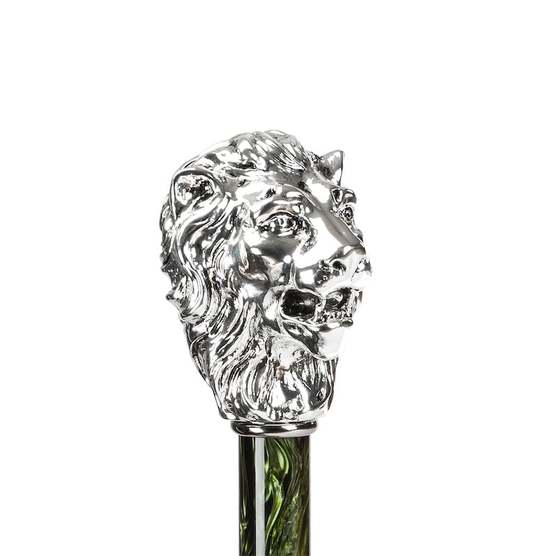 Green Umbrella with Silver Lion Handle