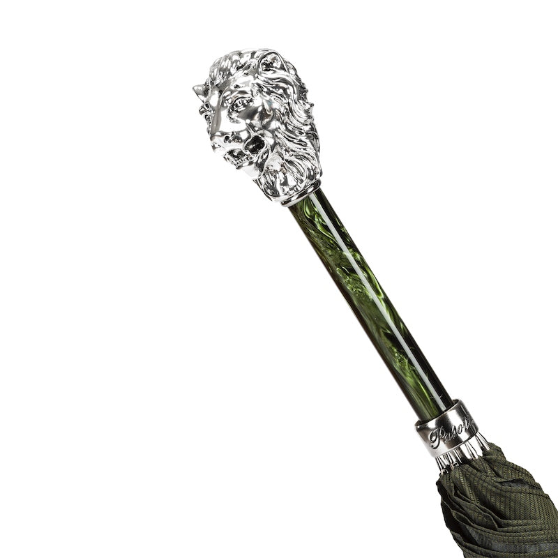 Green Umbrella with Silver Lion Handle