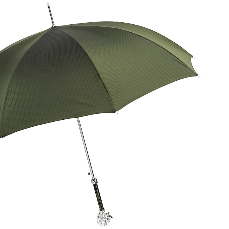 Green Umbrella with Silver Lion Handle