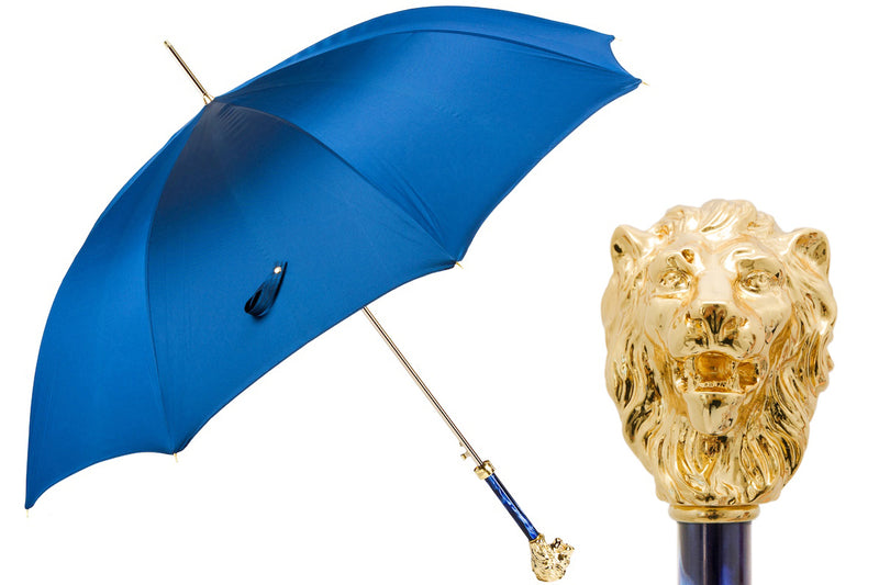 Blue Umbrella with Gold Lion Handle