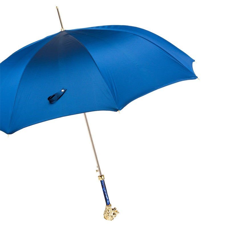 Blue Umbrella with Gold Lion Handle