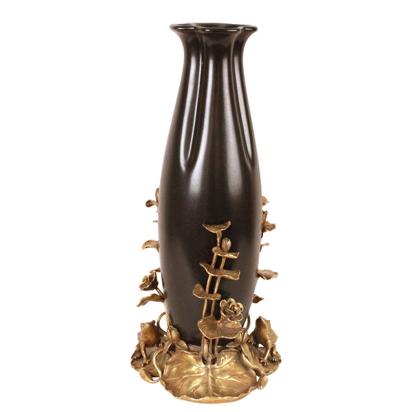 Vase, Art Deco with Bronze Leaves and Frogs