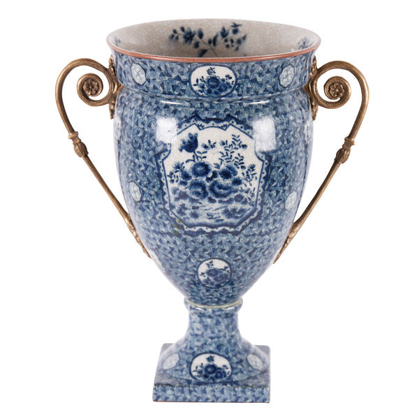 Vase with Bronze Handles, Blue and White