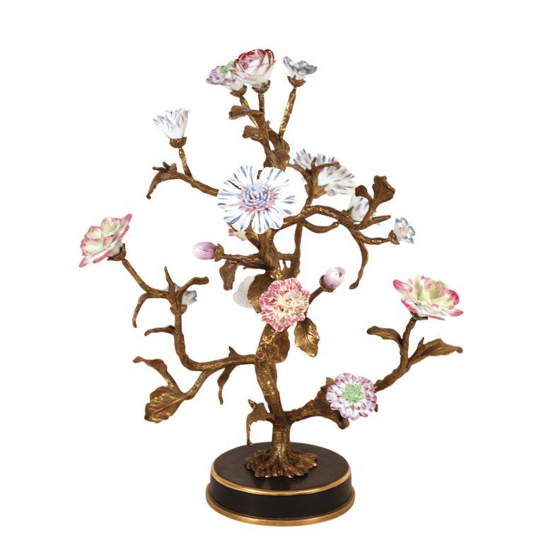 Bronze Deco Tree with Porcelain Pastel Flowers