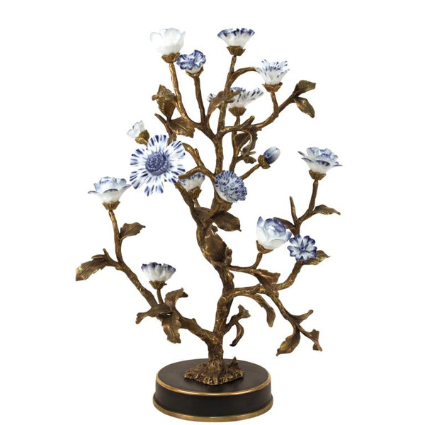 Bronze Deco Tree with Blue Flowers