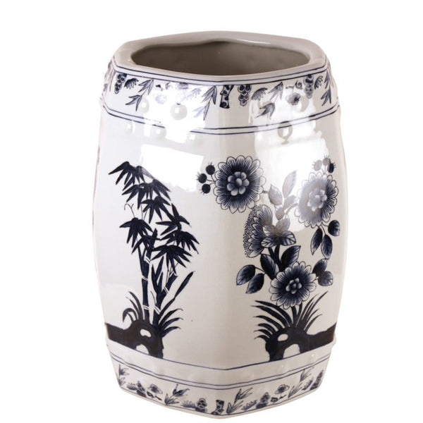 Round Large Blue and White Palm Trees Vase/Planter