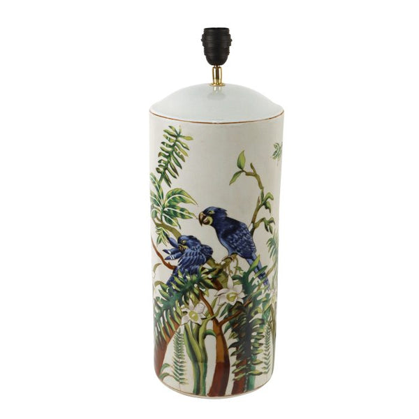 Tall Vase-Shaped Round Lamp with Bird in Jungle Design