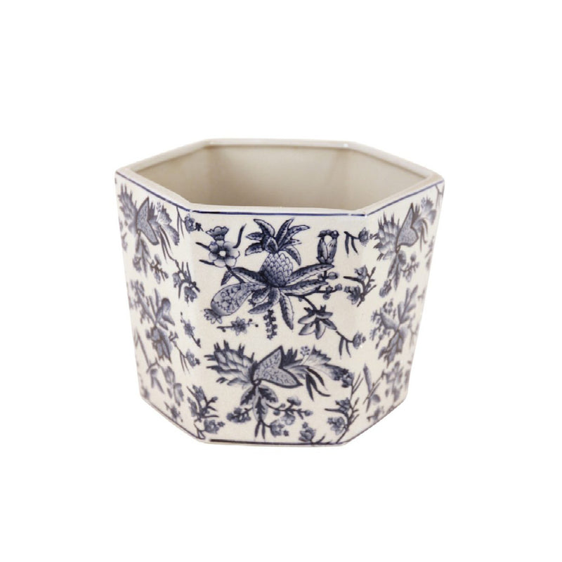 Hexagonal Blue and White Birds Planter