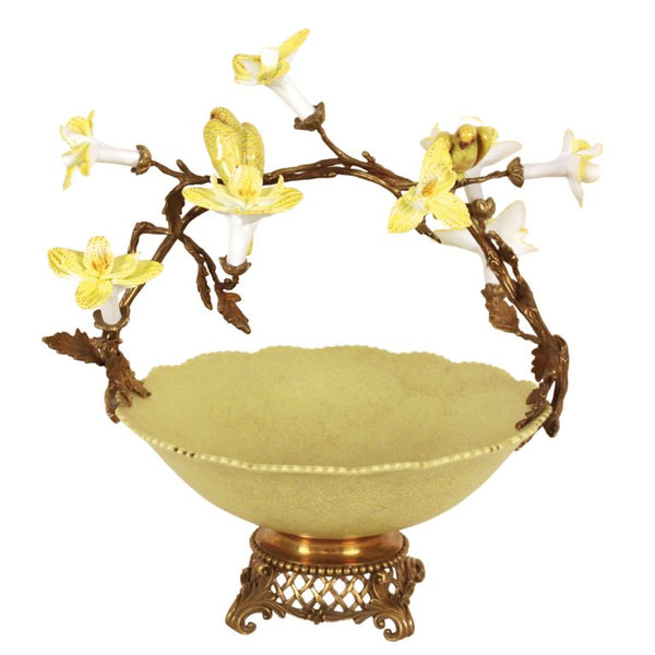 Bowl with Bronze Handle and Flowers