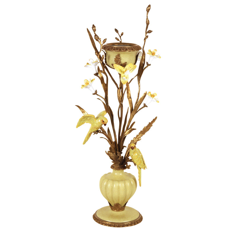 Candle Holder with Orchids and Parrots