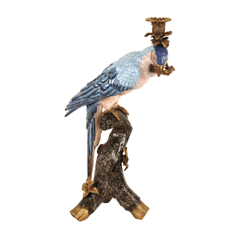 Set of 2 Parrot Candle Holder, Blue + Pink