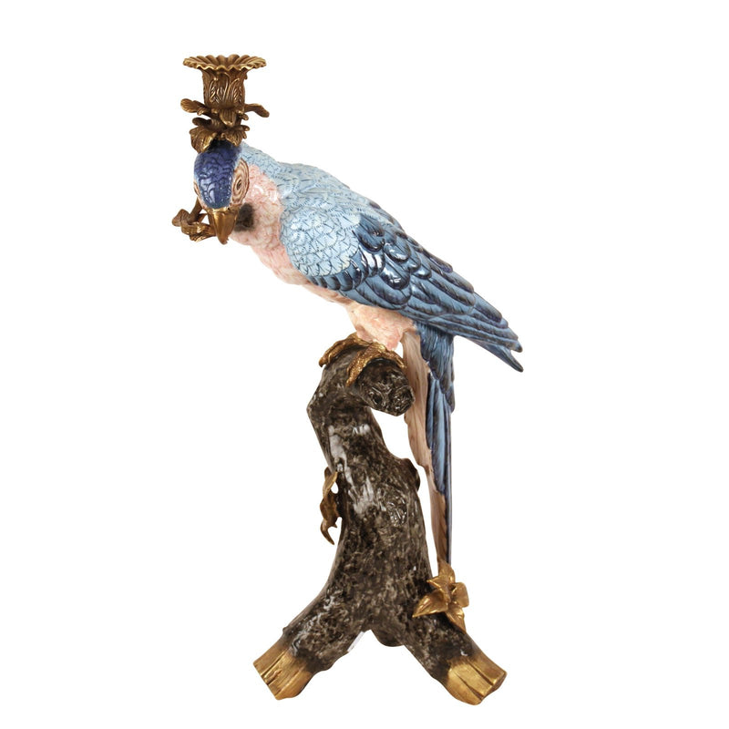 Set of 2 Parrot Candle Holder, Blue + Pink