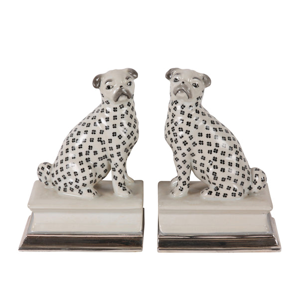 Pug Dogs Black Dot Bookend S/2