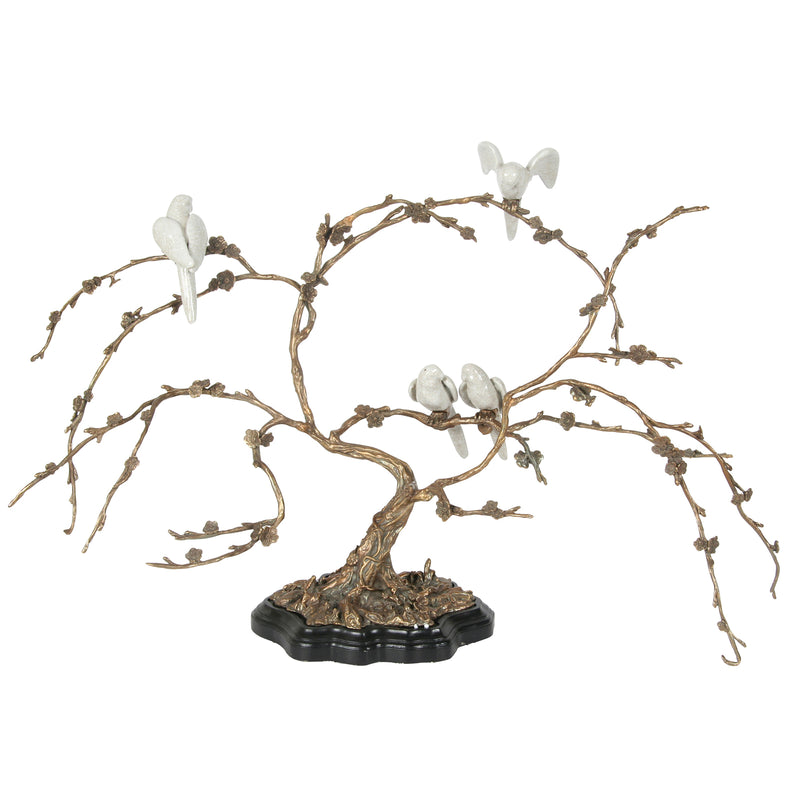 Bronze Tree with White Porcelain Birds