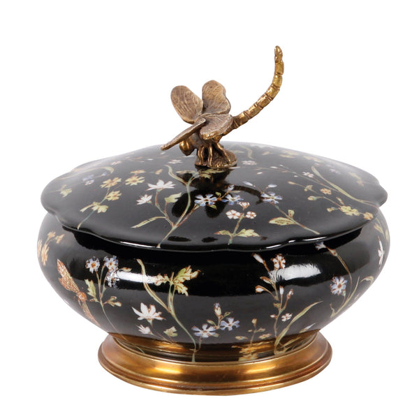 Box with Lid in Black Miniflower Design