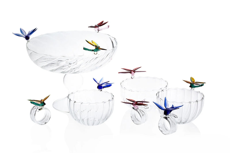 Ali in Volo Glass Fruit Platter with Dragonflies