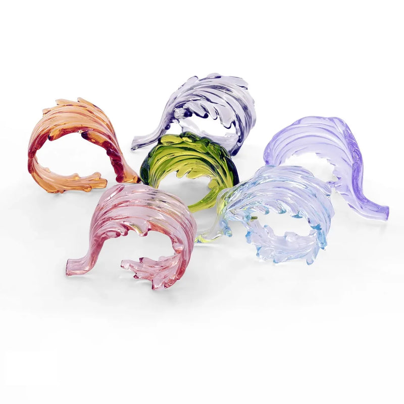 Murano Multicolor Leaves Glass Napkins Rings S/6