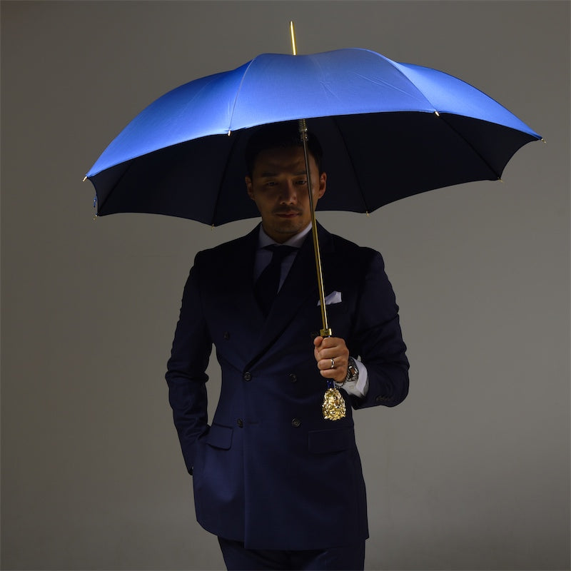 Blue Umbrella with Gold Lion Handle