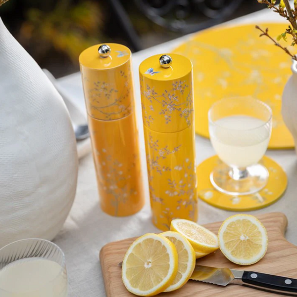 Yellow Chinoiserie Salt or Pepper Mill