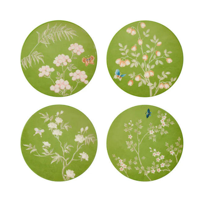 Green Chinoiserie Coasters - Set of 4