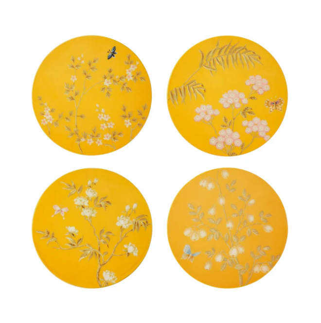 Yellow Chinoiserie Coasters - Set of 4