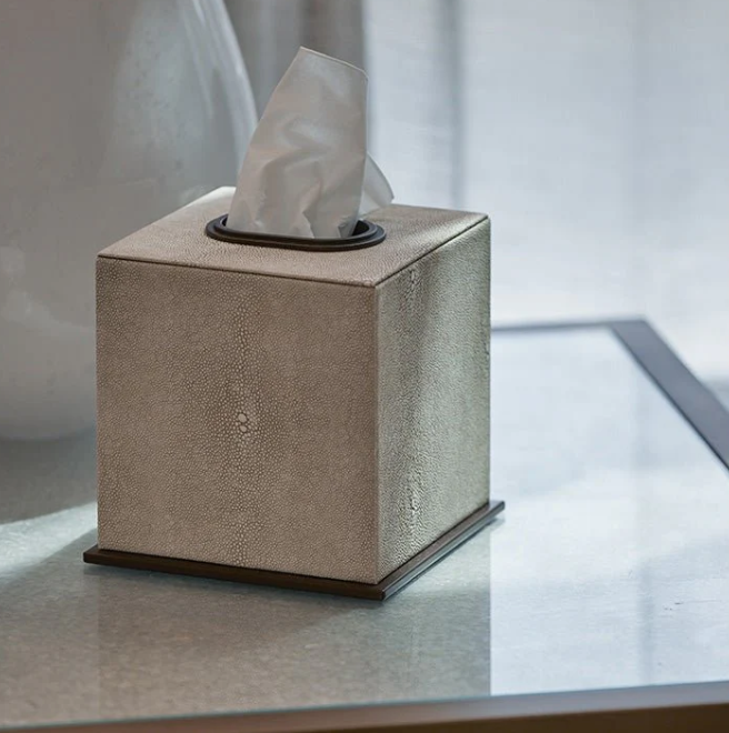 Ecru Faux Shagreen Tissue Box