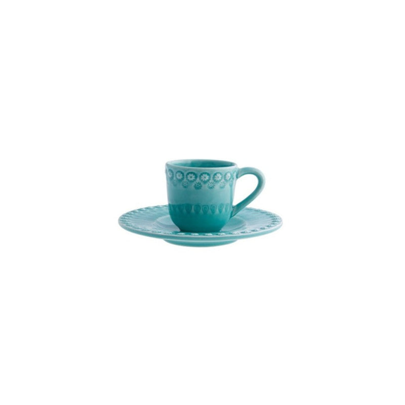 Fantasy Coffee Cup and Saucer Aqua Green