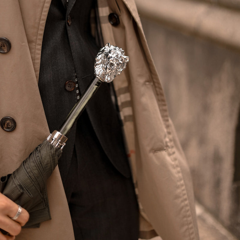 Green Umbrella with Silver Lion Handle