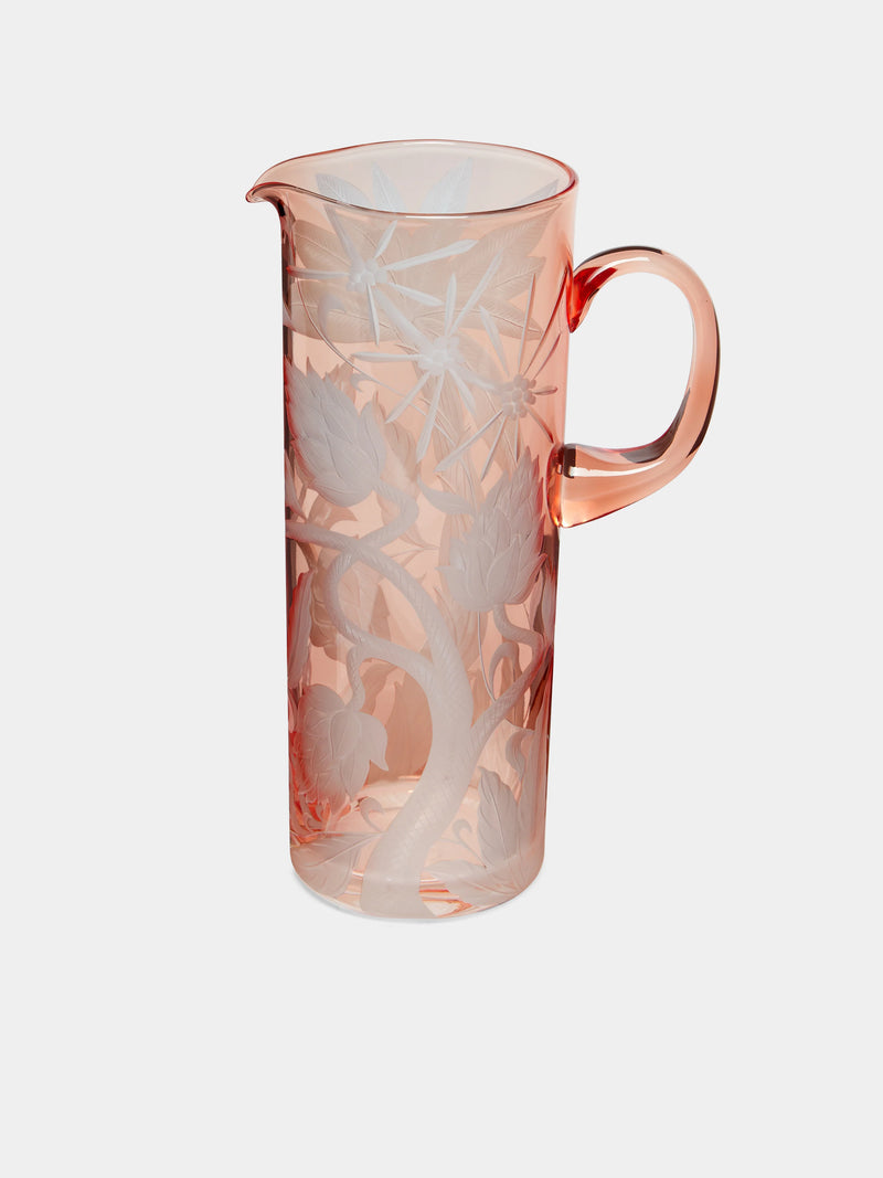 Jungle Deco Pitcher with Four Tall Tumblers Salmon