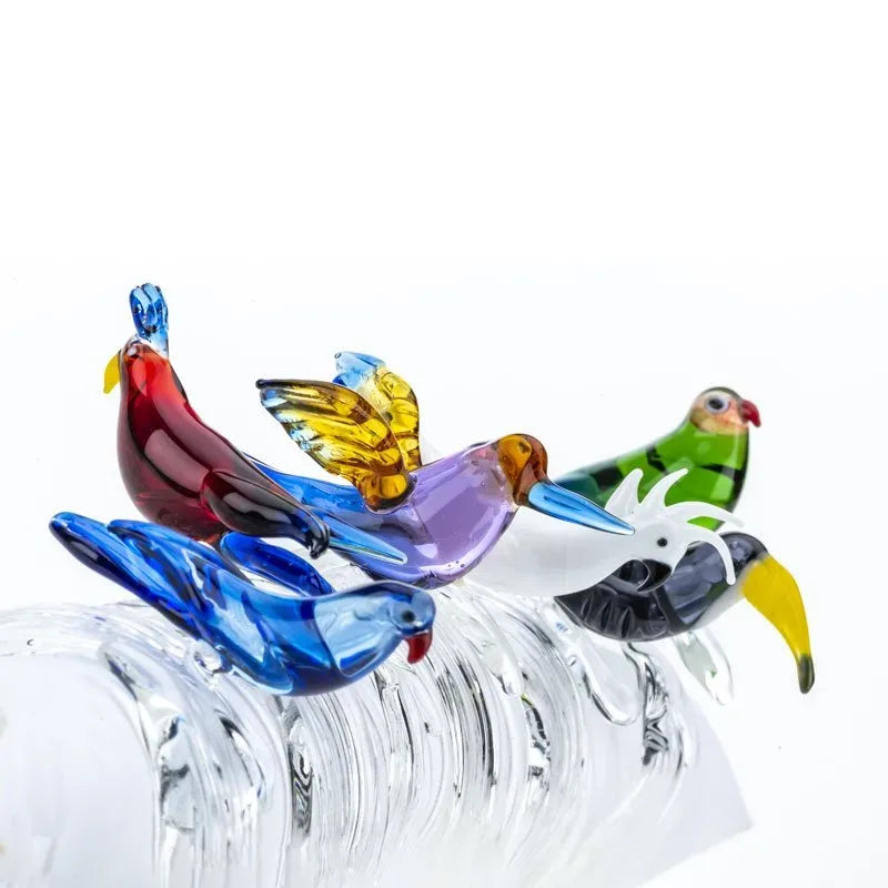 Set of 6 Tropical Birds Colored Glass Napkin Rings