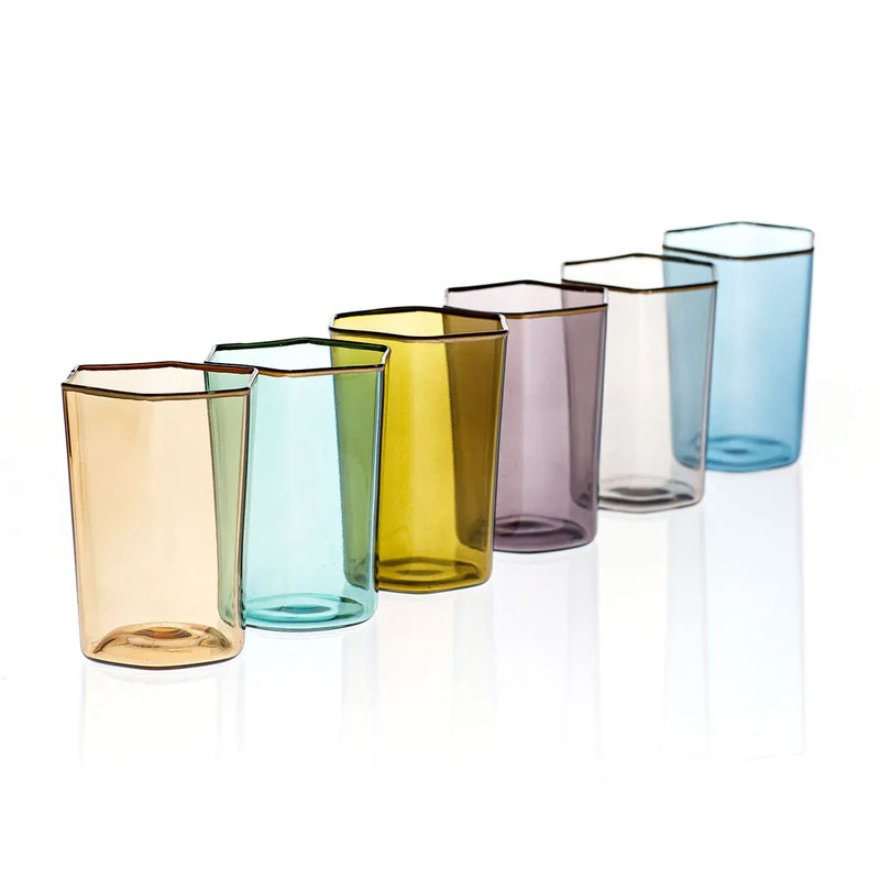 Set of 6 Multicolor Hexagonal Glasses