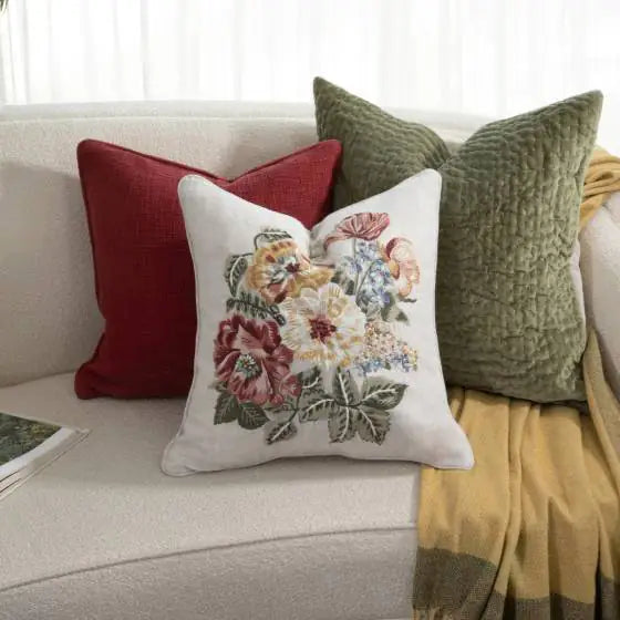 Vintage Floral Cotton Natural Multi Cushion Cover