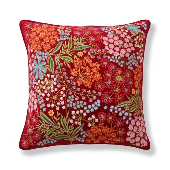 Disty Floral Cotton Red Cushion Cover