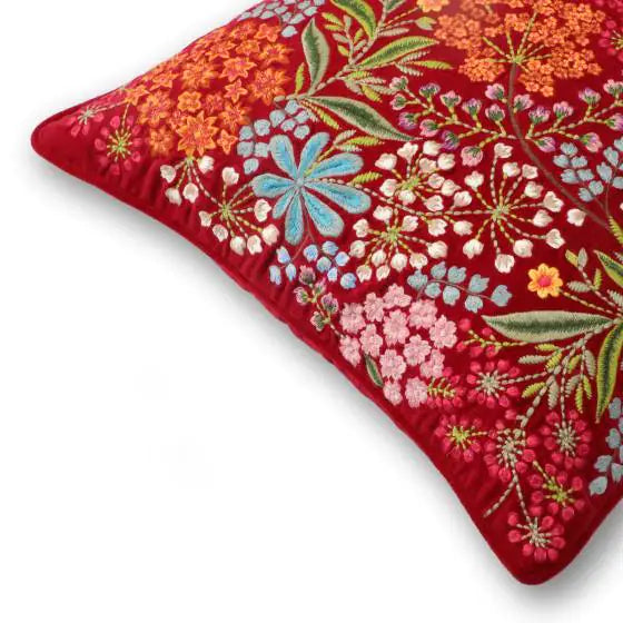 Disty Floral Cotton Red Cushion Cover