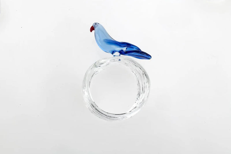 Set of 6 Tropical Birds Colored Glass Napkin Rings