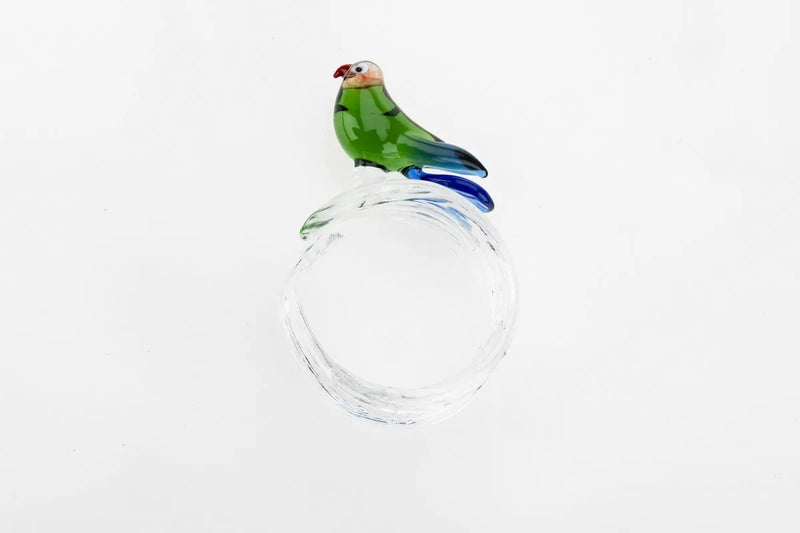 Set of 6 Tropical Birds Colored Glass Napkin Rings