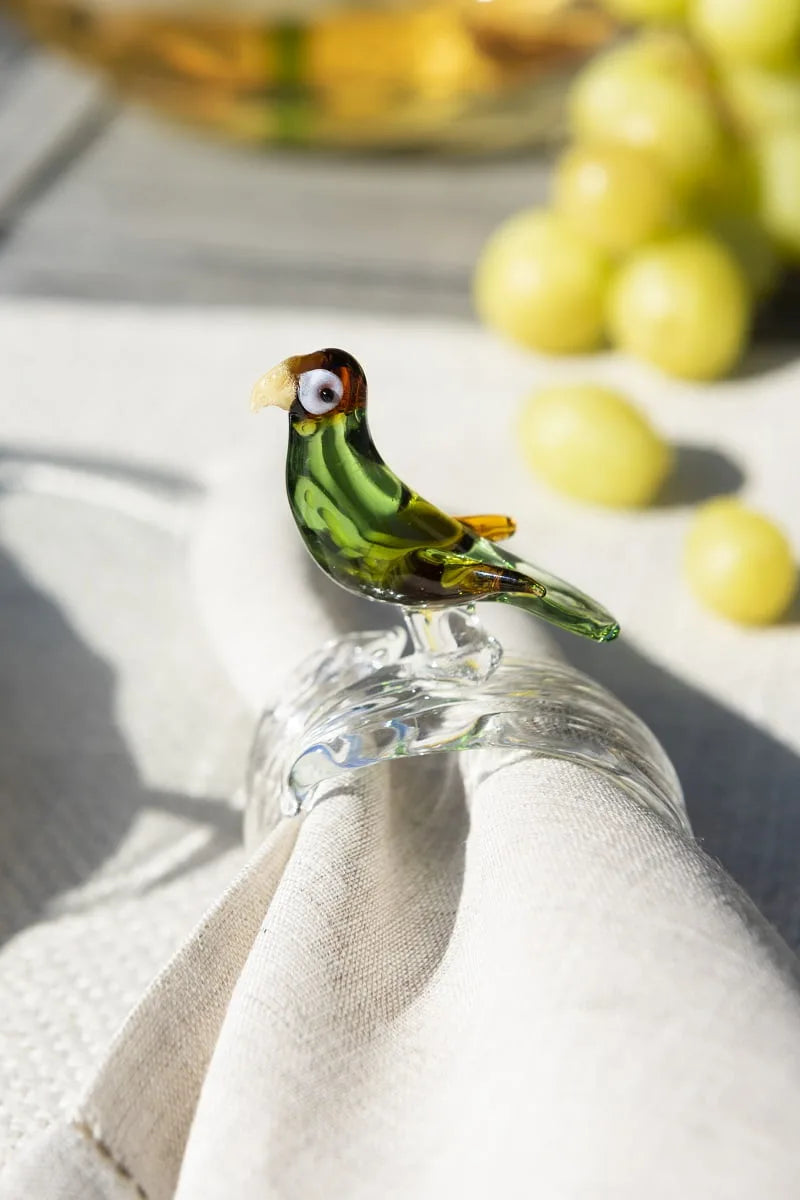 Set of 6 Tropical Birds Colored Glass Napkin Rings